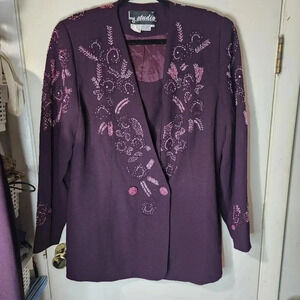 Vintage BMJ Studio 2pc Skirt Suite Size 16 Burgundy With Beading
